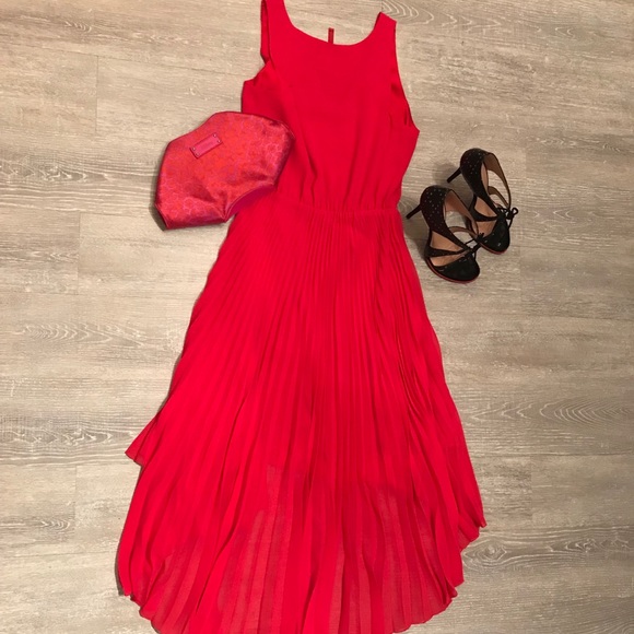 5/48 pleated, red high low dress - Picture 3 of 7